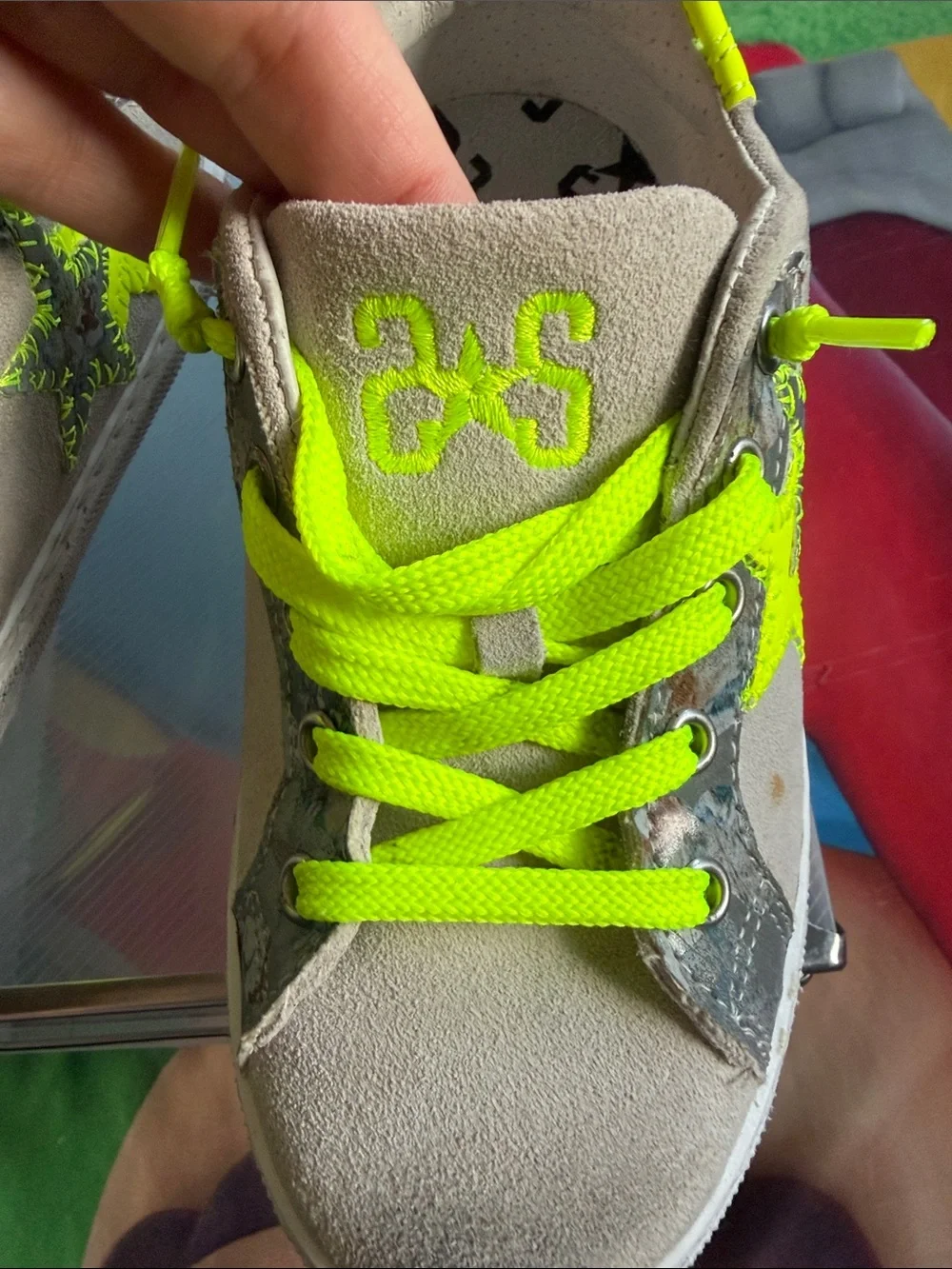 Kids Neon Yellow Lace-Up Sneakers with Suede Upper